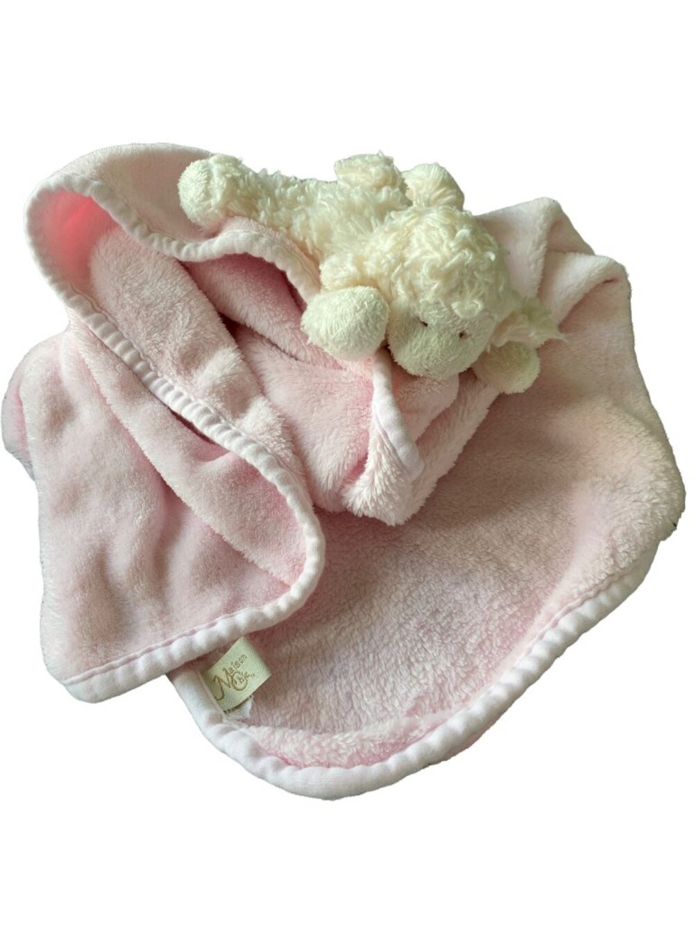 Pink White Sheep Lamb Maison Chic Baby Blanket Lovey blankie Girl 27 X 28